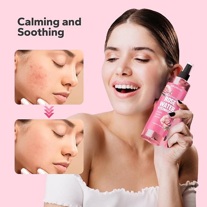 Organic Rose Water Spray (8.45 Fl Oz), Rosewater Spray for Face & Hair, Rose Water for Skin Care-GlimoraGlow