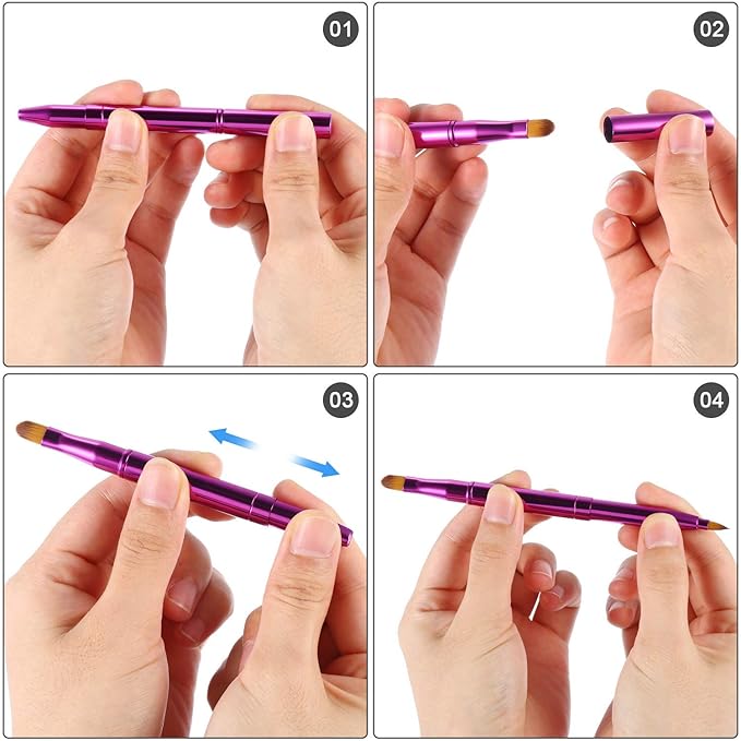 Retractable Dual End Lip Brush Concealer Brush with Cap, Lipstick Eyeshadow Foundation Makeup Brushes Gold, Black, Purple-GlimoraGlow