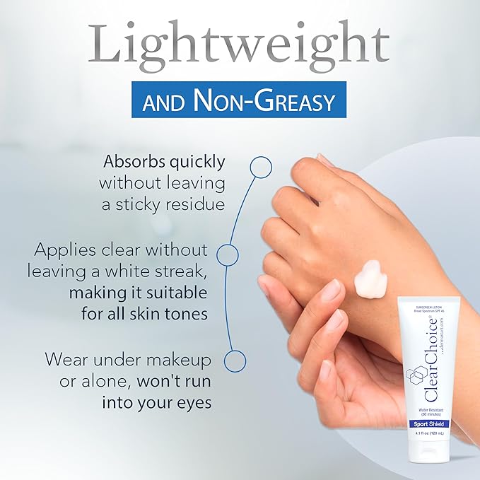 Clear Choice Sunscreen for Face SPF 45, Oil Free Sunblock & Light Moisturizer with Zinc Oxide, Reef-Safe, Broad Spectrum, Water-Resistant, No White Cast, Dermatologist Recommended, 4oz-GlimoraGlow