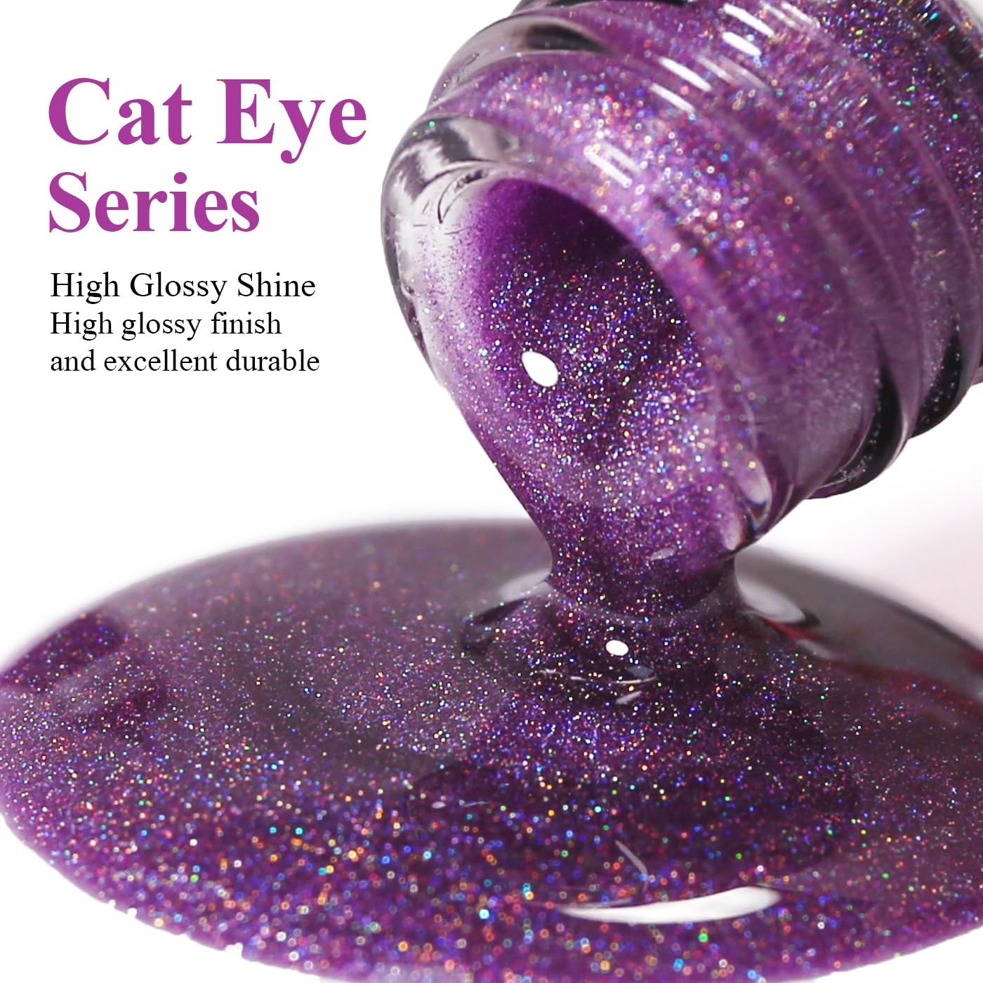 Imtiti Cat Eye Gel Nail Polish, Purple Rainbow Holographic Magnetic Gel Polish With Magnet Glittery Iridescent Galaxy Nail Gel Polish Spring Summer Gel Polish Kit Soak Off UV Led 10ML-GlimoraGlow
