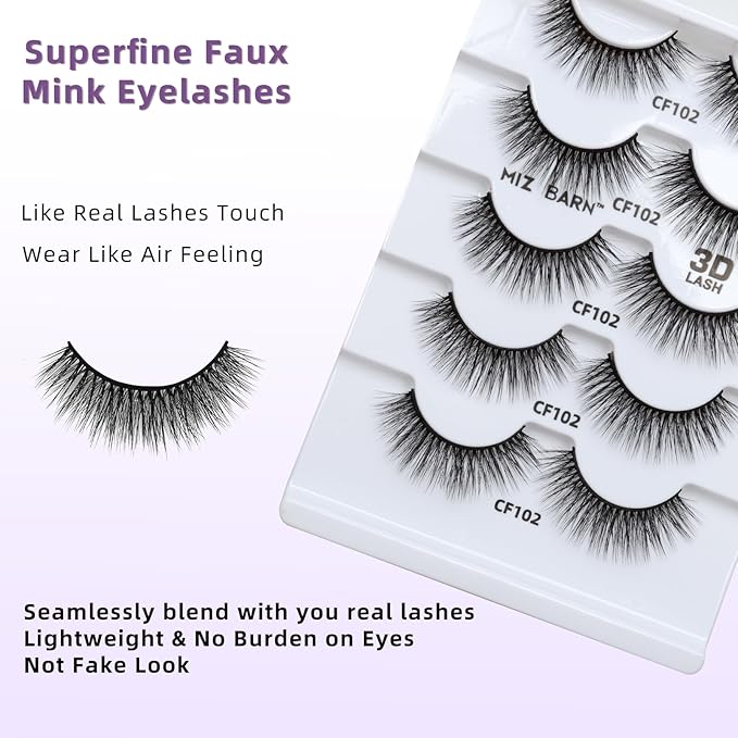 Miz Barn Lashes 5 Pairs Cat Eyes Wispy Lightweight Natural 3D Cashmere Soft Long Extension Eyelashes Pack Handmade Luxurious Volume Fluffy False Eyelashes (CF102)-GlimoraGlow