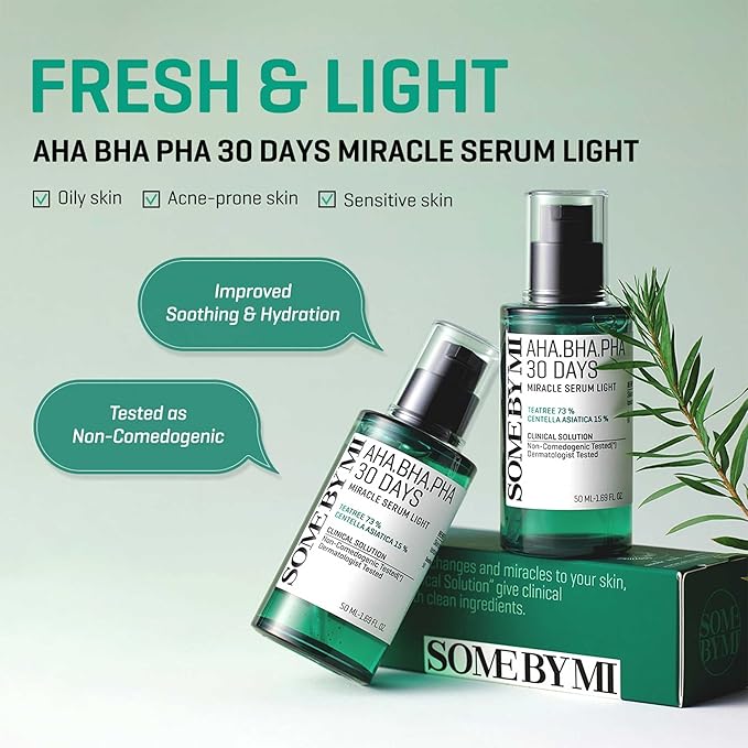 SOME BY MI AHA BHA PHA 30 Days Miracle Serum Light - 1.69oz, 50ml - Daliy Exfoliating Salicylic Acid Serum for Pore and Blackhead Care - Centella & Niacinamide for Skin Soothing - Korean Skin Care-GlimoraGlow