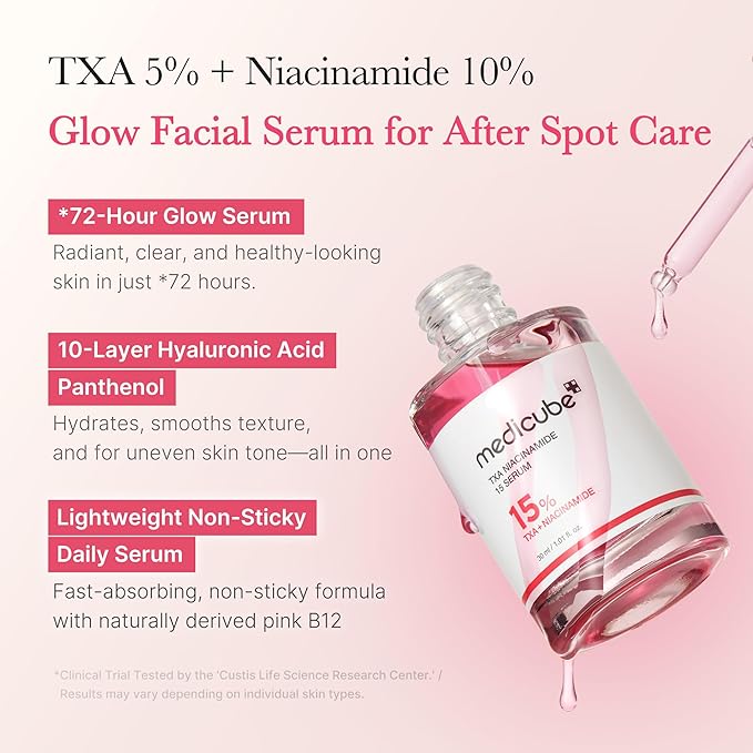 medicube TXA+Niacinamide 15% Glow Facial Serum for After Spot Care | All-in-One Daily Korean Skincare | Uneven Skin Tone, Texture, and Hydration Care | High-Potency Tranexamic Acid 5% | 1.01 fl.oz-GlimoraGlow
