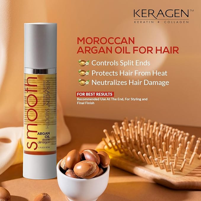 KERAGEN - Nourishing Hair Serum for Dry Damaged Hair - Argan Oil for Hair Treatment - Brilliant Shine, Heat Protection with Paraben, Phthalate and Sulfate Free Formula (1.7 Oz)-GlimoraGlow