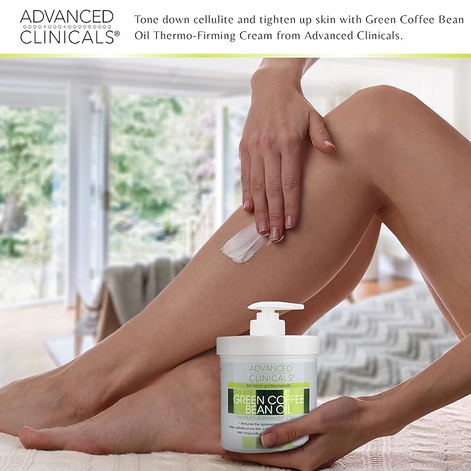 Advanced Clinicals Green Coffee Bean Thermo Firming Body Cream | Anti Cellulite Cream | Caffeine Body Lotion Moisturizer To Firm, Tighten, & Hydrate Look Of Legs, Arms, Tummy, Butt, & Thighs, 16 Oz-GlimoraGlow