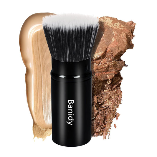 Foundation Makeup Brush Flat Top Kabuki Face Blush Liquid Powder Foundation Brush Retractable Travel Brush for Blending Liquid, Cream or Flawless Powder Cosmetics-GlimoraGlow