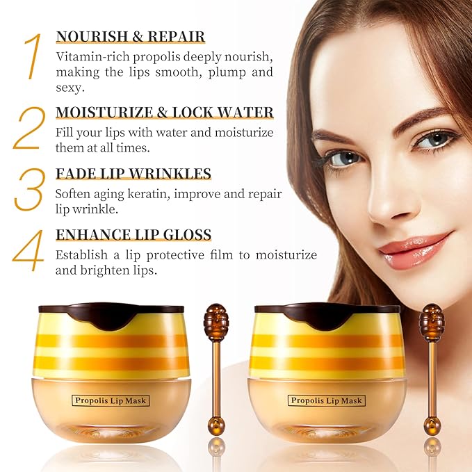 2 PCS Bee Honey Lip Balm Honey Pot, Bee Honey Lip Mask, Reduces Lip Lines, Hydrate & Moisturizing Lip Skin Care, Prevention Dry Cracked Lips, Bee Honey Lip Balm for Lip Repair Treatment-GlimoraGlow