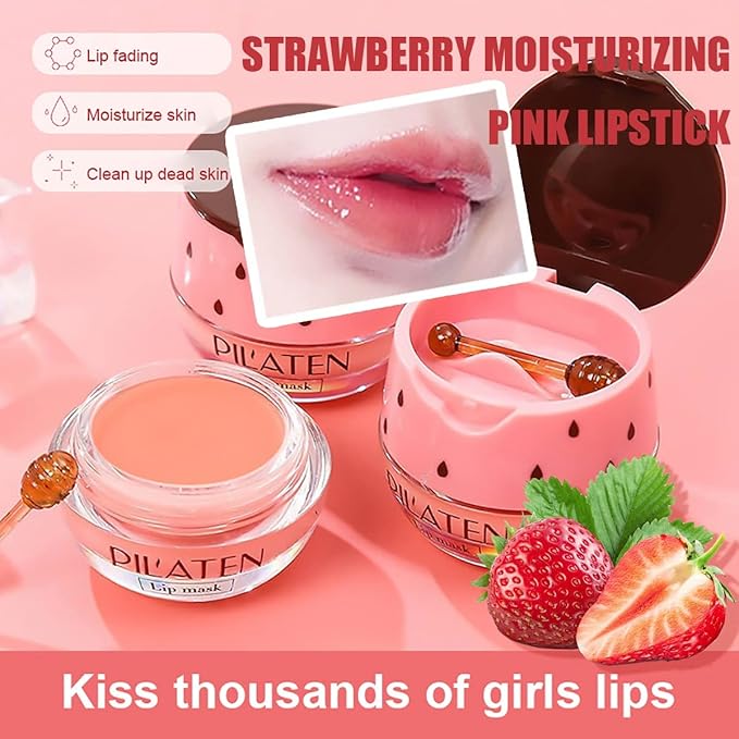2 PCS Bee Lip Balm Honey Pot, Honey & Strawberry Lip Mask Vitamin E & Moisturizing Propolis Sleeping Lip Mask Prevention Dry and Cracked Lip Scrubs Exfoliator, Christmas Gifts-GlimoraGlow
