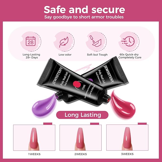 JEWHITENY 28 Colors Poly Nail Gel Kit with Base Top Coat Purple Blue Yellow Nude Pink Glitter Shades Quick-Dry for Beginners DIY Need U V Lamp Curing-GlimoraGlow