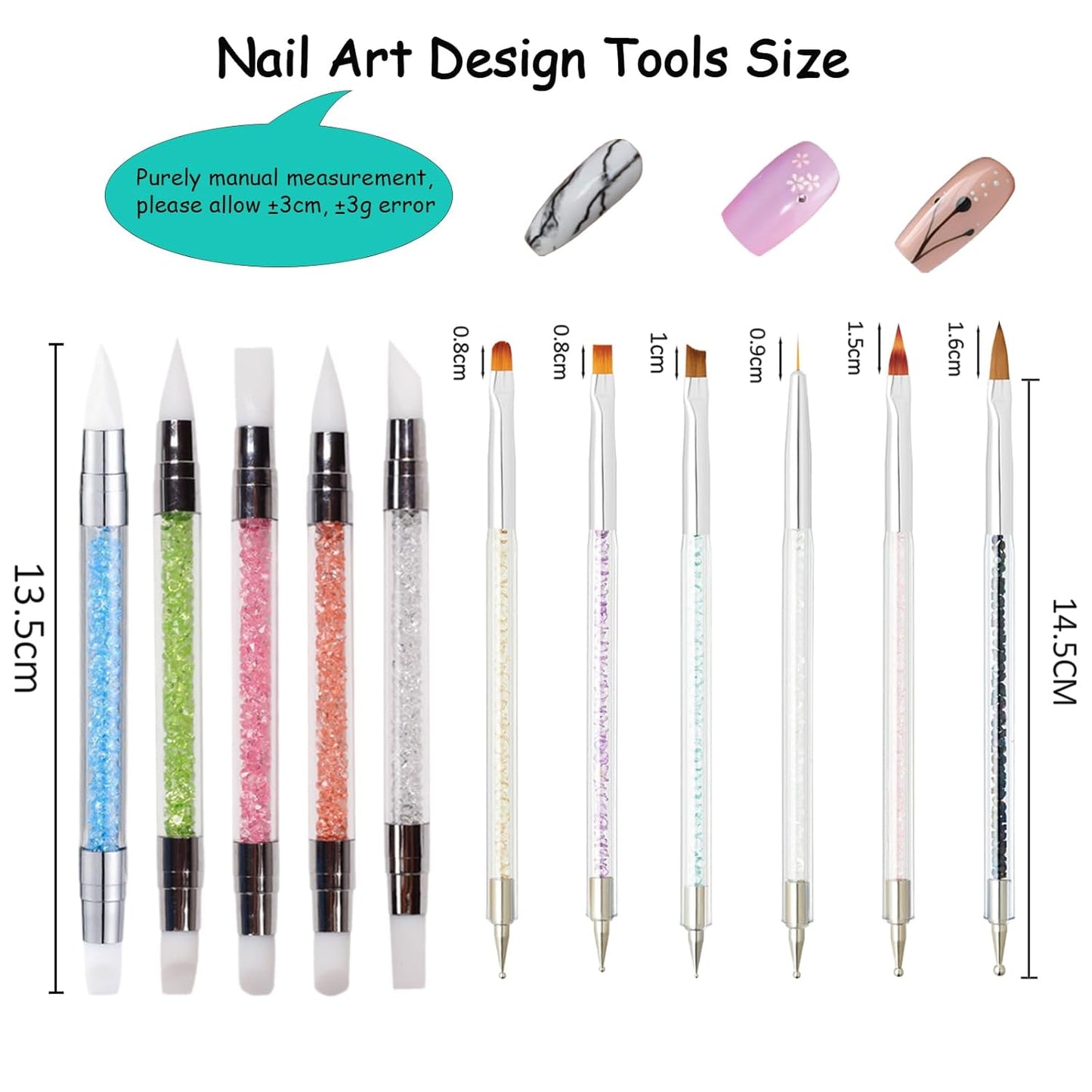 11Pcs Nail Art Brush Set, Dual Tipped Silicone Nail Tools, Nail Art Sculpture Pen, Crystal Handle Liner Brushes, Acrylic & Gel Nail Brush, Dotting Pens for Home and Professional Nail Salon-GlimoraGlow