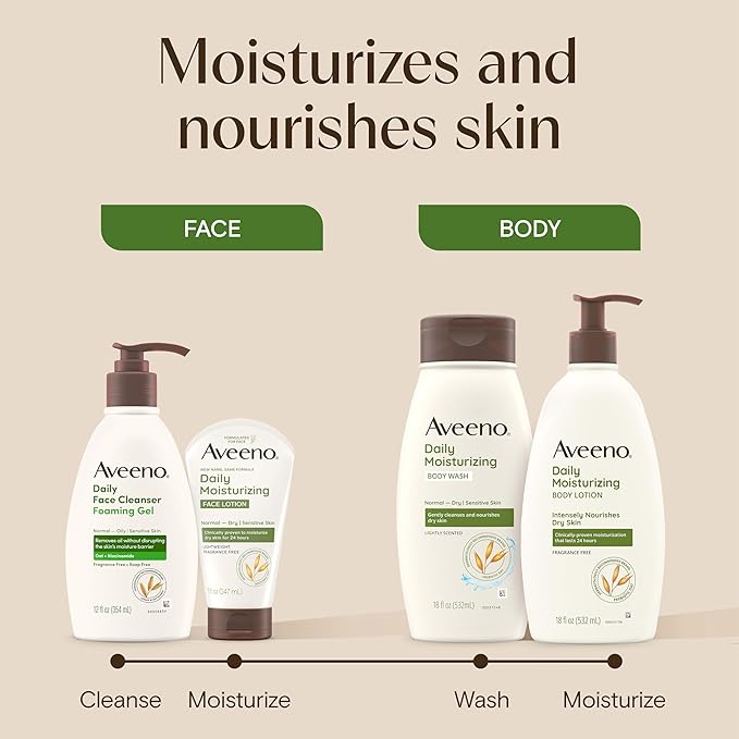 Aveeno Daily Moisturizing Face Lotion with Soothing Prebiotic Oat, Lightweight Non-Greasy Facial Moisturizer for Normal to Dry, Sensitive Skin, 24-Hour Moisture, Fragrance-Free, 5 oz-GlimoraGlow