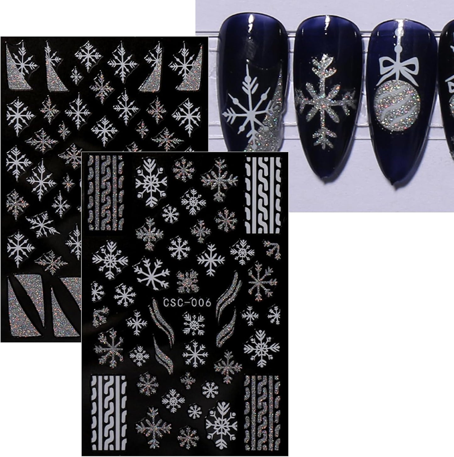 JMEOWIO 8 Sheets Christmas Glitter Nail Art Stickers Decals Self-Adhesive Snowflake Winter Holiday Cute Silver White Nail Supplies Nail Art Design Decoration Accessories-GlimoraGlow