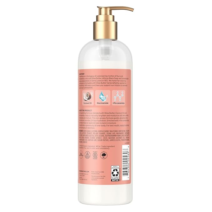 SheaMoisture Illuminating Body Lotion with Coconut Oil, Hibiscus, Niacinamide and Pro-Ceramides, Instantly Enhancing Skin's Natural Glow, 24H Moisturizing 16 oz-GlimoraGlow