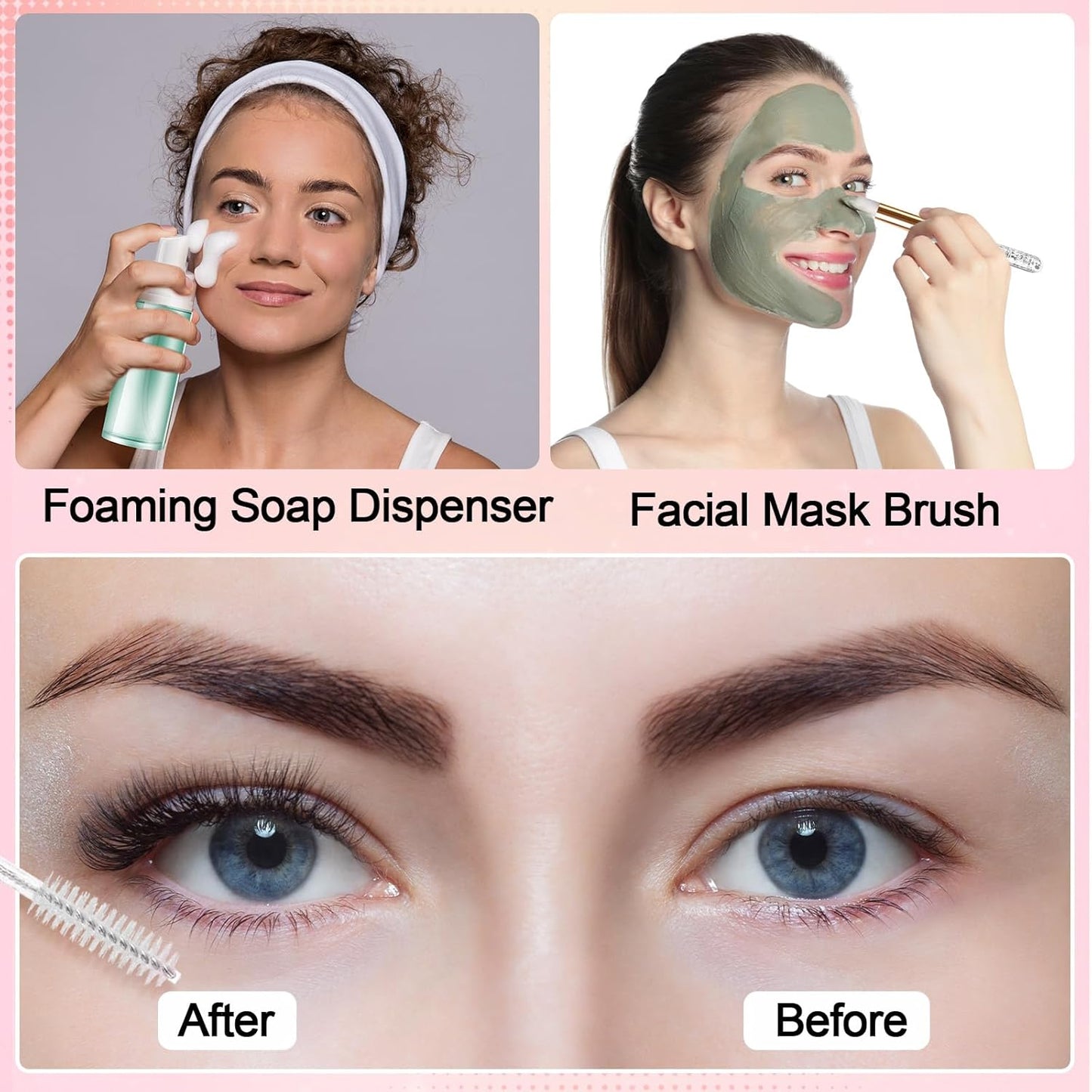 Zhehao 80 Pcs Lash Shampoo Bottle Brushes Kit 20 Foam Pump Dispensers 20 Lash Shampoo Brushes 20 Eyelash Aftercare Bag 20 Cleaning Pipes, Eyelash Extension Supplies(White, Sliver)-GlimoraGlow