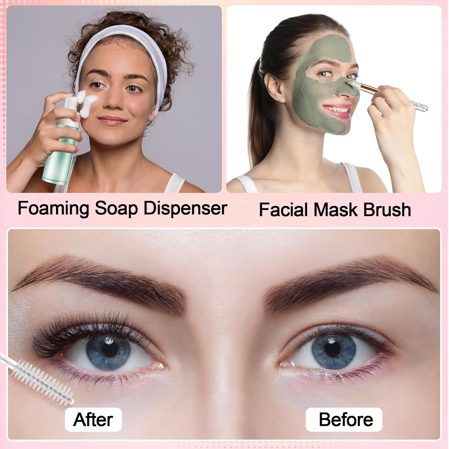 Zhehao 80 Pcs Lash Shampoo Bottle Brushes Kit 20 Foam Pump Dispensers 20 Lash Shampoo Brushes 20 Eyelash Aftercare Bag 20 Cleaning Pipes, Eyelash Extension Supplies(White, Sliver)-GlimoraGlow