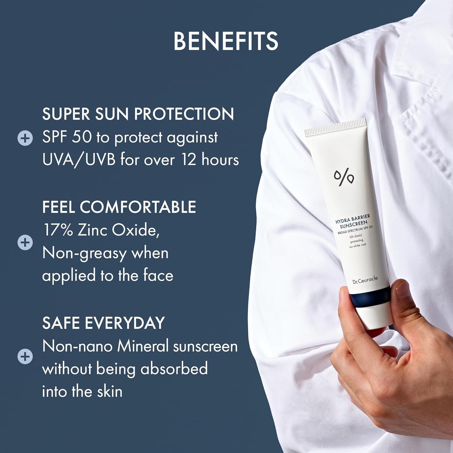 Dr.Ceuracle Hydra Barrier Mineral Sunscreen Broad Spectrum SPF 50 - Korean Sunscreen with Zinc Oxide and Hyaluronic Acid, Dewy Glow (50 ml / 1.69 fl. oz.)-GlimoraGlow