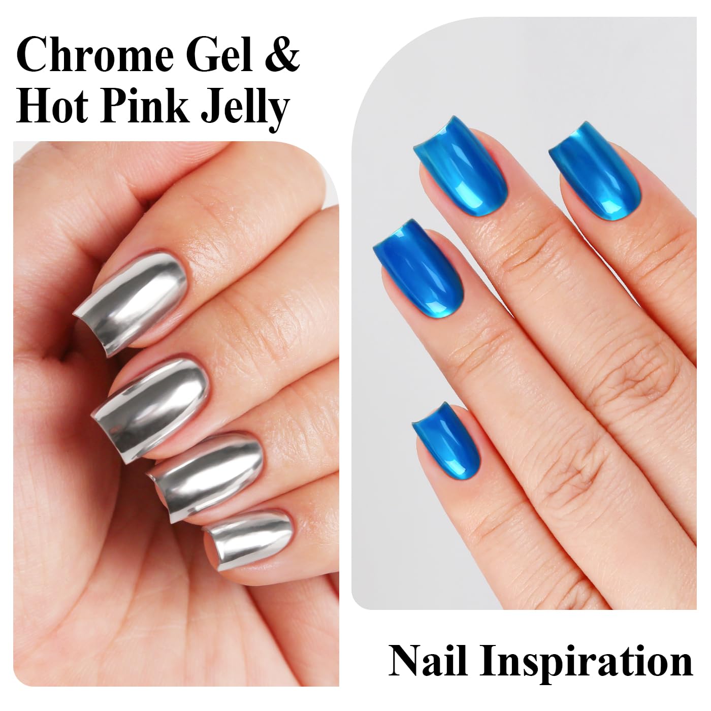 Imtiti Metallic Gel Nail Polish Set, 2 Pcs 10ml Chrome Mirror Shine GEl POlish & Sky Blue Jelly GEL Soak Off UV LED Spring Summer Art Manicure Salon DIY Design Kit-GlimoraGlow