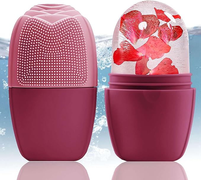 XHJRI Ice Face Roller Massager,Ice Cube Roller for Face, Eyes and Neck Naturally Conditioning and Skin Care,De-Puff Eye Bags,Reduce Migraine Pain,Reusable Massage Silicone Ice Mold (Upgrade Rose)-GlimoraGlow