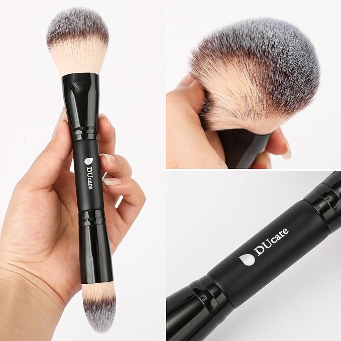 DUcare Powder Brush Foundation Brushes Double Ended Blush Setting Brush for Rounded Taperd Liquid, Cream, Powder,Blending, Buffing-GlimoraGlow