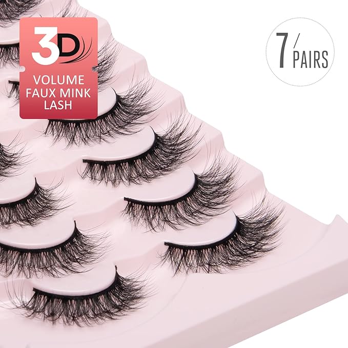 Fake Lashes Natural Wispy Lashes Airy Volume Faux Mink Lashes Fluffy Long False Eye Lashes Sets Pack 18MM Reusable Eyelashes A05-GlimoraGlow