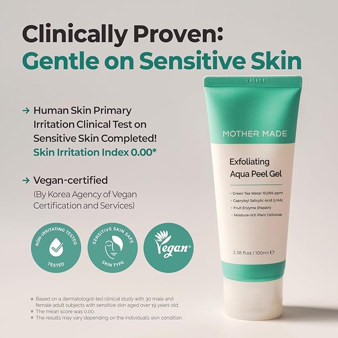 MOTHER MADE LHA Green Tea Exfoliating Aqua Peel Gel, Pore Care, Gentle Facial Exfoliator, Dead Skin Remover, Natural Cellulose for Peeling, Vegan, Korean Skincare, 2 Pack (100ml / 3.38 fl.oz)-GlimoraGlow