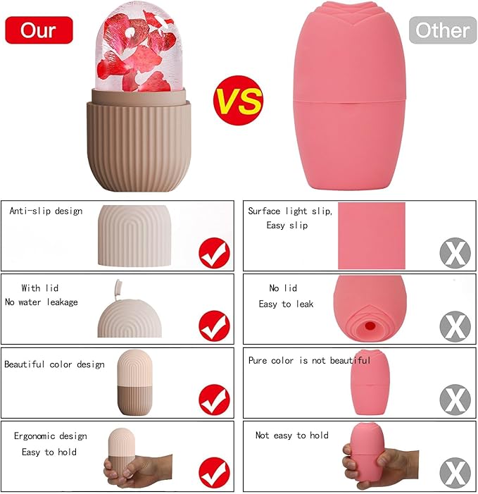 XHJRI Ice Face Roller Massager,Ice Cube Roller for Face, Eyes and Neck Naturally Conditioning and Skin Care,De-Puff Eye Bags,Reduce Migraine Pain,Reusable Massage Silicone Ice Mold (Coffee)-GlimoraGlow