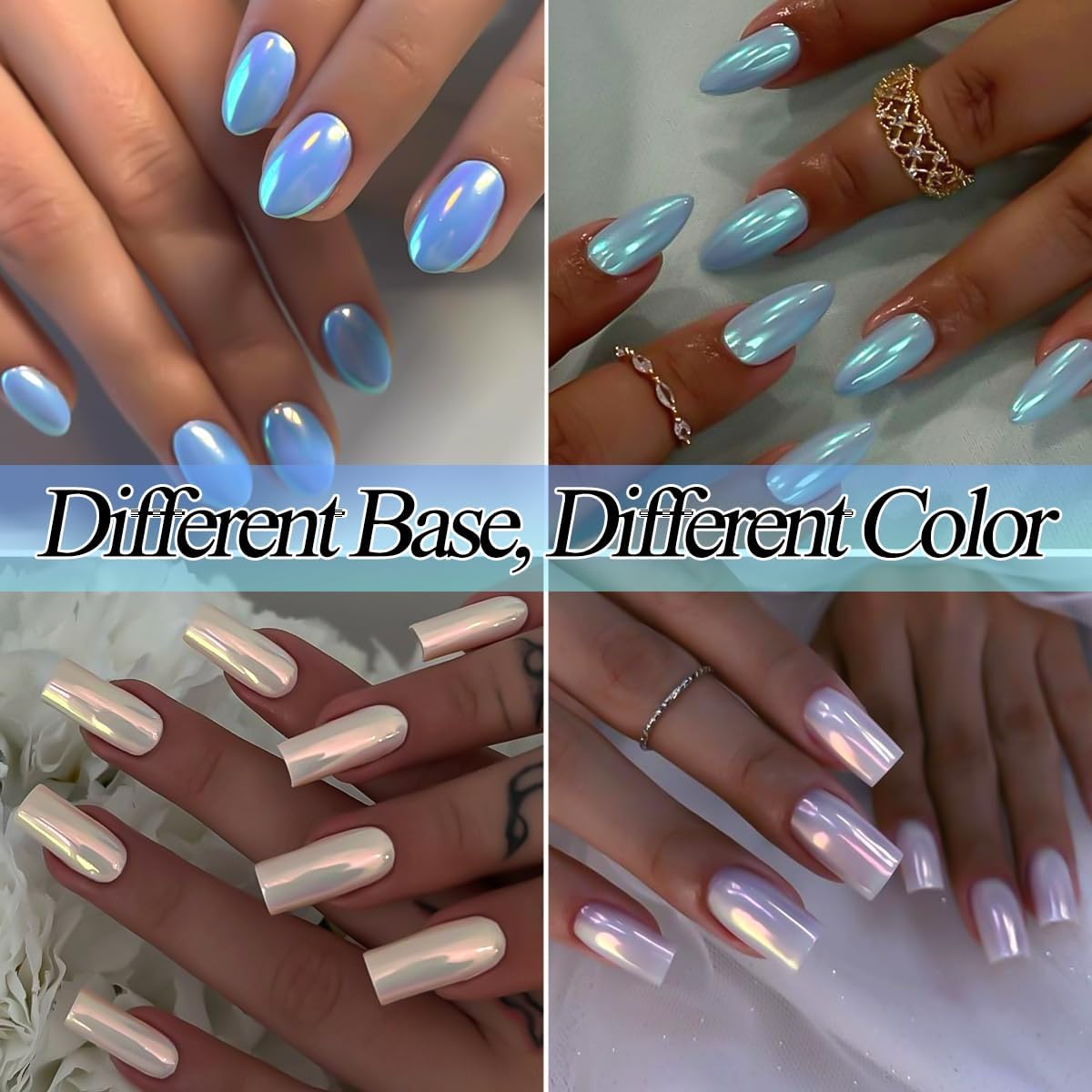 10 Colors Mermaid Pearl Chrome Nail Powder, Iridescent Aurora Powder Metallic Mirror Effect Pigment Pearlescent Nail Art Glitter Dust Kit for Gel Polish Nail Art Decoration-GlimoraGlow