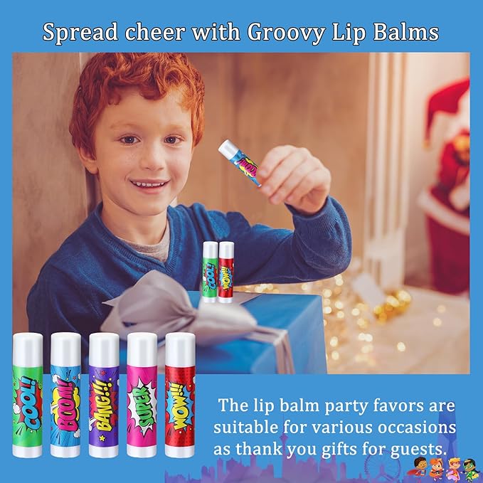 100 Pcs Hero Party Favors Lip Balms Bulk for Kids Birthday Party Moisturizing Lip Balm for Hero Themed Celebration Gifts Lip Care Products for Classroom Rewards Favor Party Supplies-GlimoraGlow