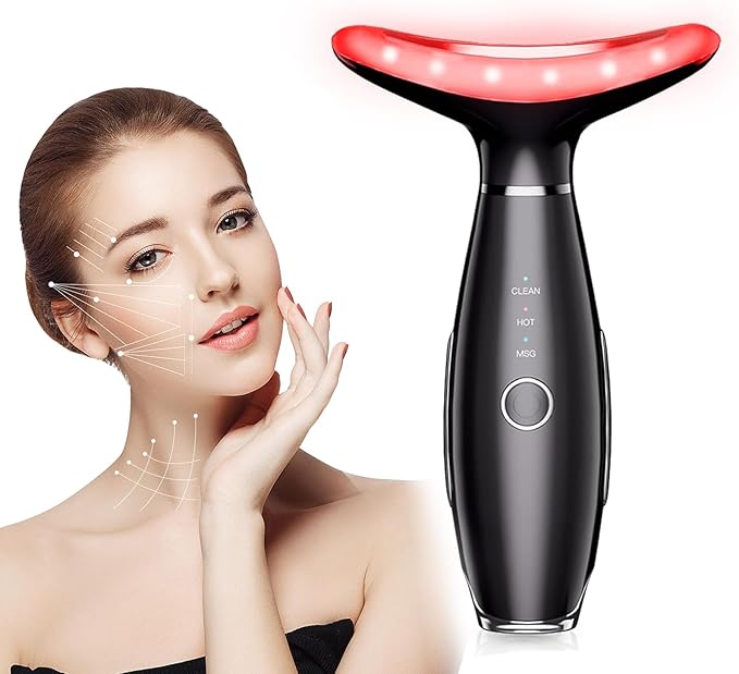7 Colors Facial and Neck Massager,Lymphatic Contour Face Massager for Womens Skin Care- Rejuvenation- Lifting- Toning- Glow Boost-Tightening and Smooth (Black)-GlimoraGlow