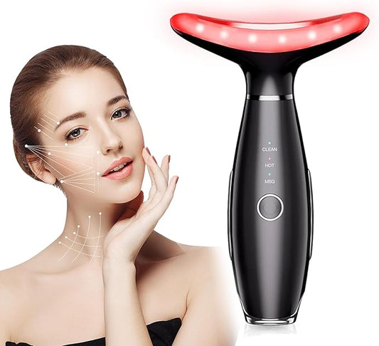 7 Colors Facial and Neck Massager,Lymphatic Contour Face Massager for Womens Skin Care- Rejuvenation- Lifting- Toning- Glow Boost-Tightening and Smooth (Black)-GlimoraGlow