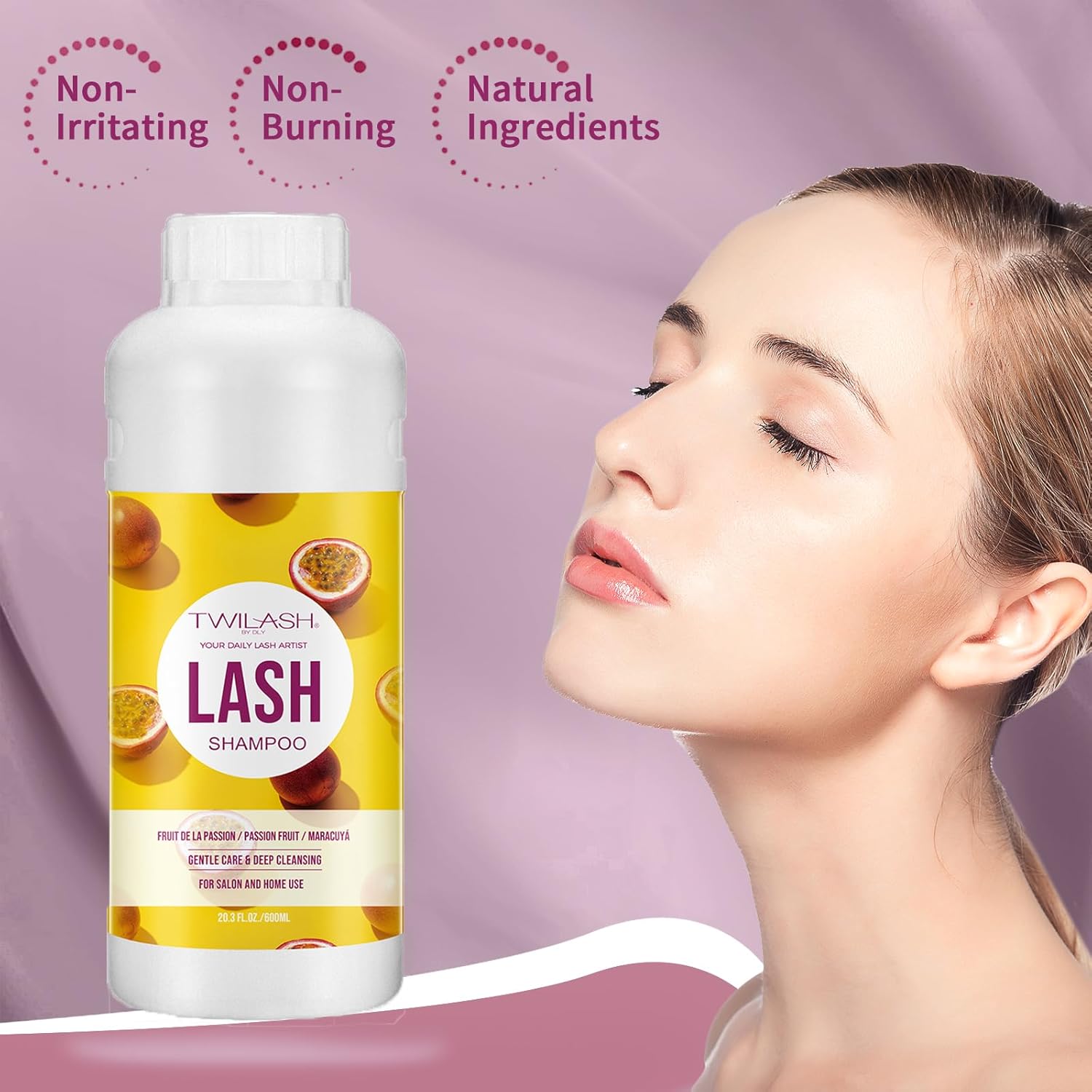 Lash Shampoo Bulk, Eyelash Cleanser for Extensions 2 Liters, Dispenser Pump, Non-irritating or Burning Eyelid Foaming Cleanser for Professional Salon and Home Use (Passion Fruit-1L)-GlimoraGlow