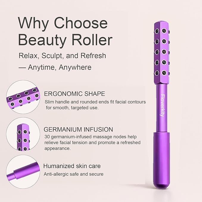Beauty Sculptor Roller – 30 Germanium Massage Nodes for Facial Massager & Glow | Compact Beauty Tool for Lifting and Skin Care,Facial Roller (Purple, 1 PCS)-GlimoraGlow