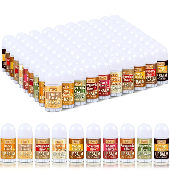 100 Pcs Mini Sunscreen Lip Balms Bulk SPF 30 Lip Balm Sticks Favors with Sunscreen SPF Employee Staff Appreciation Gifts Bulk Team Coworkers Christmas Party Gifts for Travel Beach-GlimoraGlow