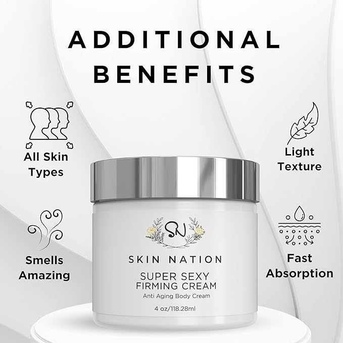 Skin Nation Super Firming Cream, Hydrating Body Lotion with Shea Butter, Glycolic Acid, Aloe Vera, Can Help Smooth Crepey Skin and Support Firmer Neck & Décolleté, 4 oz-GlimoraGlow