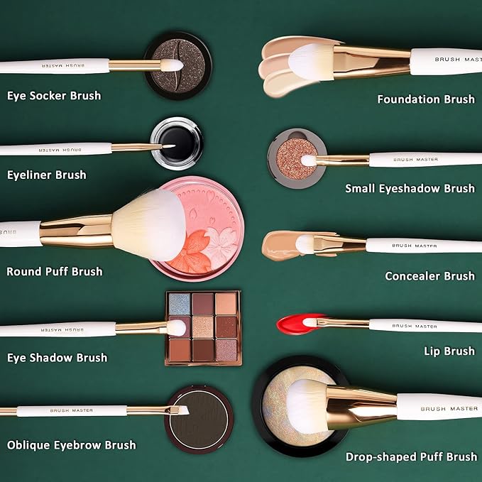 Makeup Brushes Set 10Pcs Professional Kabuki Foundation Eyeshadow Blush Blending Lip Full Face Cosmetic Kit W/Makeup Brush Set with Holder-GlimoraGlow