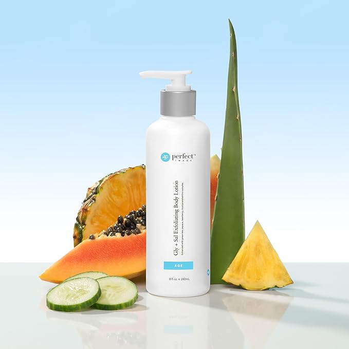 Perfect Image Gly + Sal Exfoliating Body Lotion, 8% Glycolic Acid and 2% Salicylic Acid Lotion Enhanced with Green Tea, Papaya, Bearberry, Licorice and Amino Complex-GlimoraGlow
