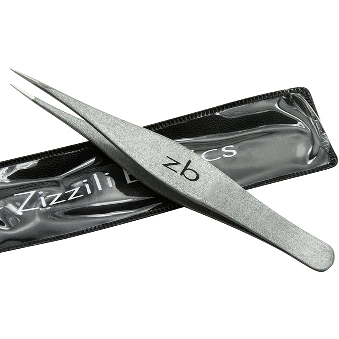 Ingrown Hair Tweezers by Zizzili Basics - Surgical Grade Stainless Steel Fine Pointed Tweezer - Precision Aligned Tips for Splinter, Eyebrow & Facial Hair Removal - with Bonus Tip Guard & Carry Pouch-GlimoraGlow