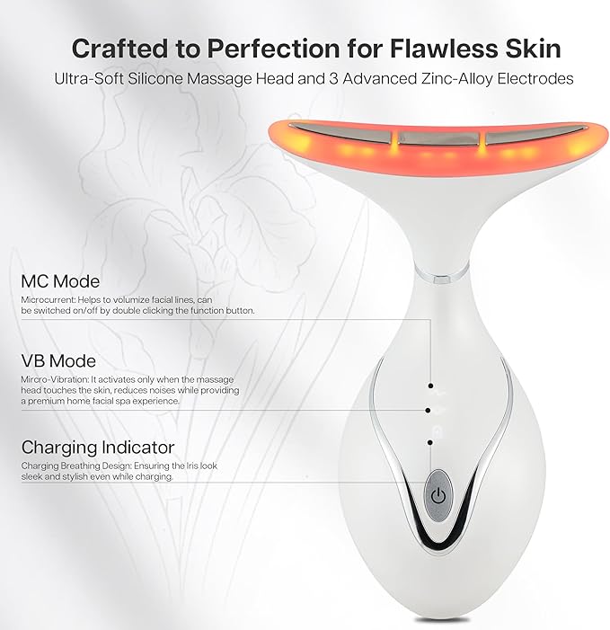 Iris Neck Face Massager, Pro Face Sculpting Tool with Charging Base, All-in-1 Facial Device for Enhanced Absorption, Radiance, Contouring, Elasticity, Home Facial Spa (White)-GlimoraGlow
