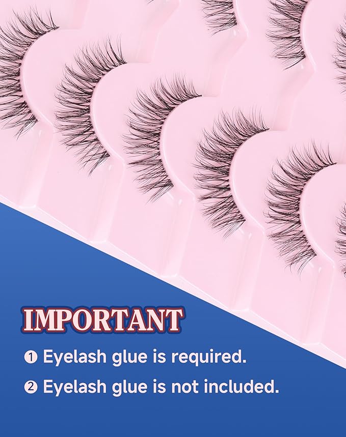 Short Lashes Natural Look Everyday Wispy Eyelashes Mink Flared Eyelashes Strip False Eye Lash Soft Clear Band 7 Pairs SF-05-GlimoraGlow