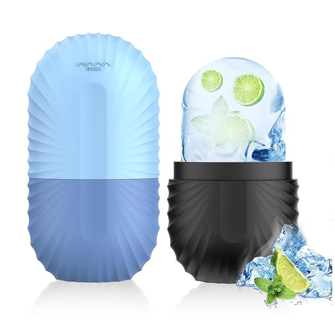 2pcs Ice Roller for Face and Eye, Silicone Ice Facial Roller Ice Holder, Face Ice Mold Skin Care, Face Icers Reusable Ice Cube Roller for Shrink Pores Anti Wrinkle Reduce Puffiness, Black Blue-GlimoraGlow