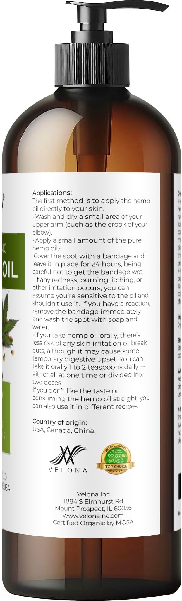 velona Hemp Seed Oil USDA Certified Organic - 16 Fl Oz | 100% Pure and Natural Carrier Oil | Unrefined, Cold Pressed | Hair, Body, Face & Skin Care-GlimoraGlow