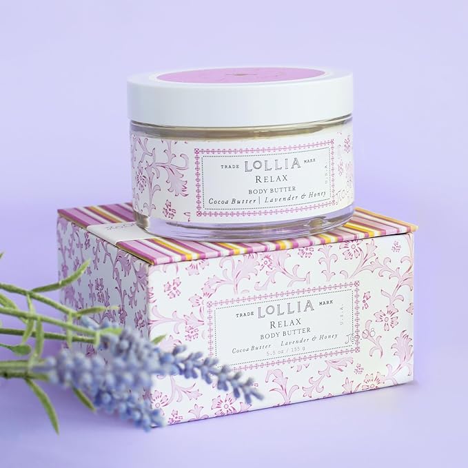 LOLLIA Relax Body Butter, 5.5 oz. - Lavender & Honey Fragrance - Shea Butter & Cocoa Butter, Body Lotion for Women, Hydrating & Smooth Body Moisturizer-GlimoraGlow