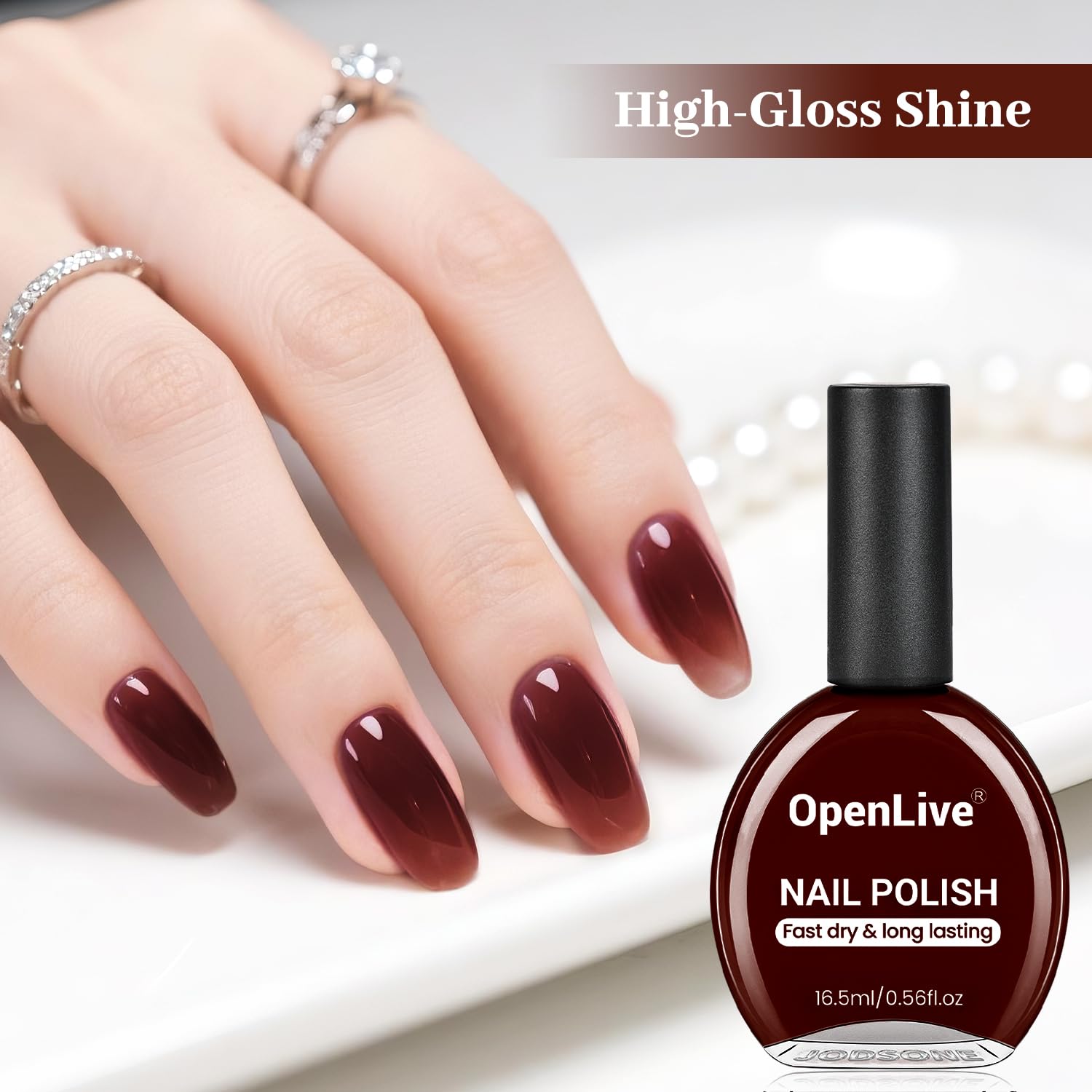 16.5ml Jelly Burgundy Nail Polish Large Volume Quick Dry Nail Polish, Long Lasting Shine, Fingernail Toenail Nail Art DIY Home Travel Nail Art Gift-GlimoraGlow