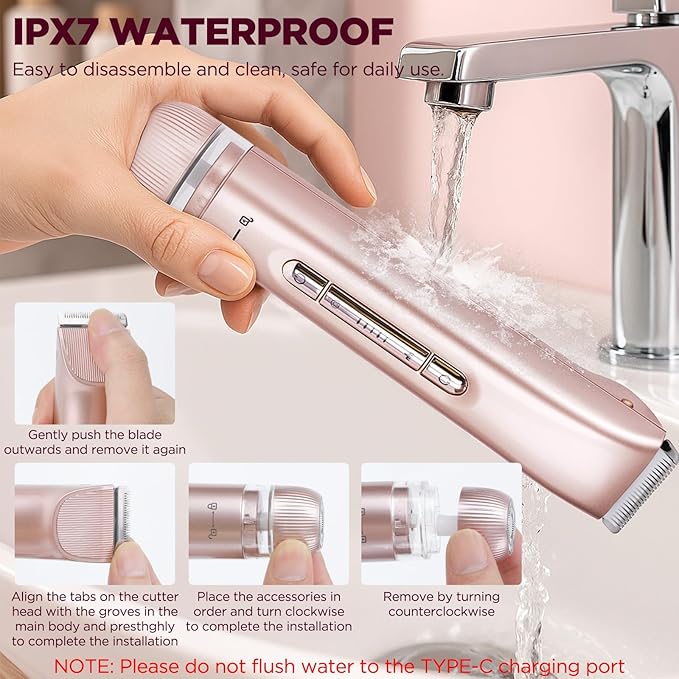 2 in 1 Women Electric Shaver, Dual Head Bikini Trimmer for Women IPX7 Waterproof Wet & Dry Use Electric Razors with Dual Heads Rechargeable Lady Trimmer for Bikini Underarm Leg Arm Body Face-GlimoraGlow