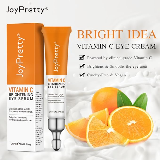 New JoyPretty Vitamin C Brightening Eye Serum,Eye cream,Anti Aging Serum with Vitamin C, Niacinamide and Hyaluronic Acid,Remove for Dark Circles Puffiness Under Eye Bags Fine Line Crow's Feet (1)-GlimoraGlow