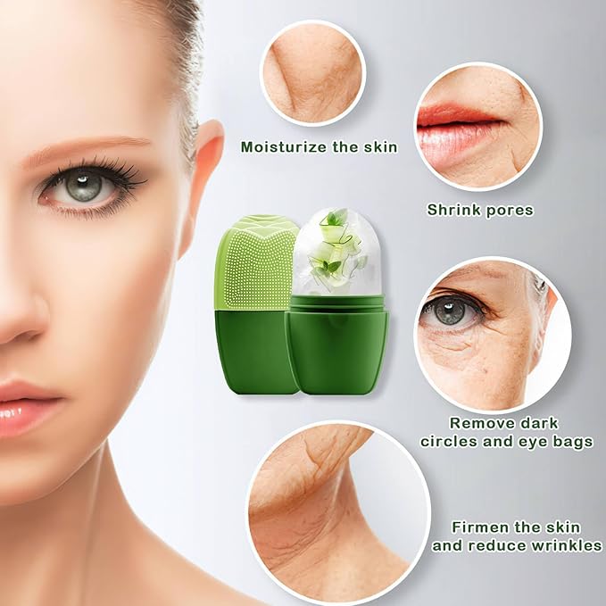 XHJRI Ice Face Roller Massager,Ice Cube Roller for Face, Eyes and Neck Naturally Conditioning and Skin Care,De-Puff Eye Bags,Reduce Migraine Pain,Reusable Massage Silicone Ice Mold (New Green)-GlimoraGlow