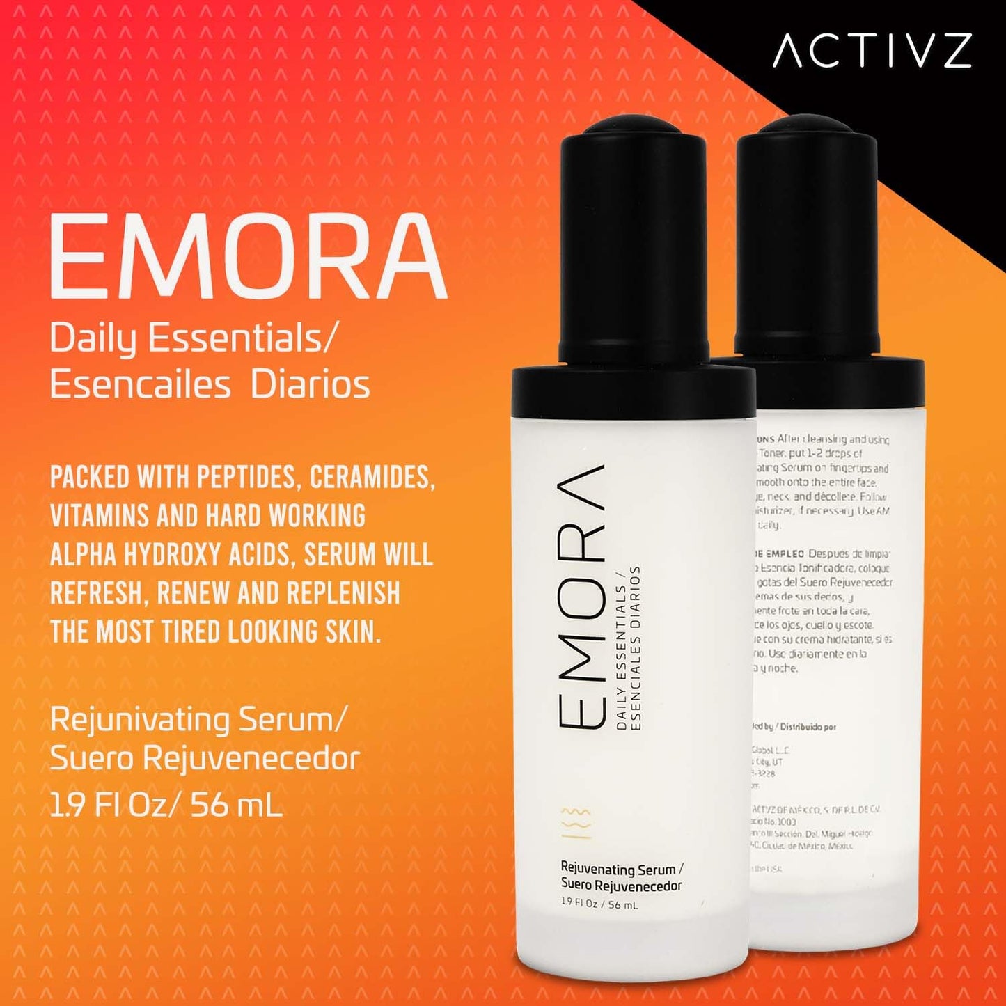 ACTIVZ Emora Rejuvenating Serum - Nourishes, Tones, Renews Skin with Saccharomyces Ferment, Rosa Canina, Niacinamide, Green Tea, and Vitamin E - 56ml-GlimoraGlow