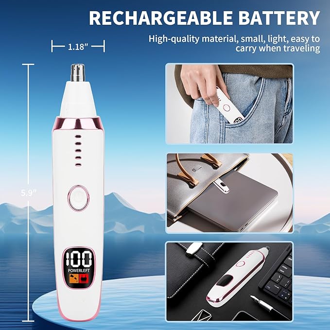 2025 Rechargeable Nose and Ear Hair Trimmer with LED Dispaly for Women Men,4 in 1 Painless Eyebrow & Facial Hair Trimmer with Powerful Motor,Ladies Wet & Dry Electric Razor (White)-GlimoraGlow