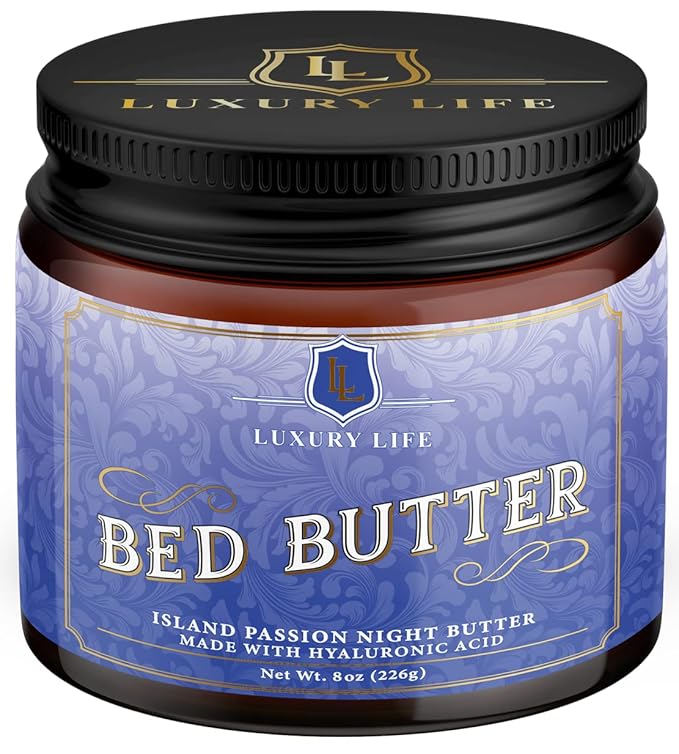 LUXURY LIFE Bed Butter - Irresistibly Fragranced Mood-Enticing Butter Infused with Hyaluronic Acid. Extra Rich Calming Nighttime Moisturizer for Sensual Stimulating Experience (Island Passion, 8 oz)-GlimoraGlow
