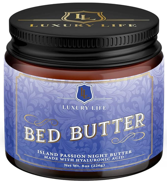 LUXURY LIFE Bed Butter - Irresistibly Fragranced Mood-Enticing Butter Infused with Hyaluronic Acid. Extra Rich Calming Nighttime Moisturizer for Sensual Stimulating Experience (Island Passion, 8 oz)-GlimoraGlow